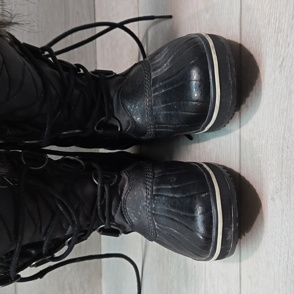 Sorel Women Tall Leather Tofino II Fur Faux Rubber Saltwater boots shoes sz 6 - Picture 5 of 14